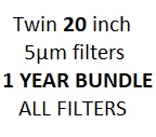 Twin 20 inch 5m filters for 1 year (6 & 12-Month Filter Change) Bundle